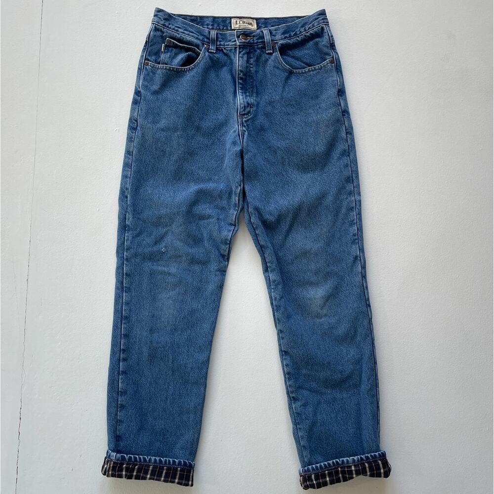 Vtg 90s L.L. Bean High Rise Blue Denim Flannel Lined Jeans Sz 32 x 32 / Workwear